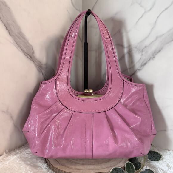 Vintage COACH 12520 Ergo Pleated Frame Satchel Hobo Barbie Pink Patent Leather - Picture 1 of 13